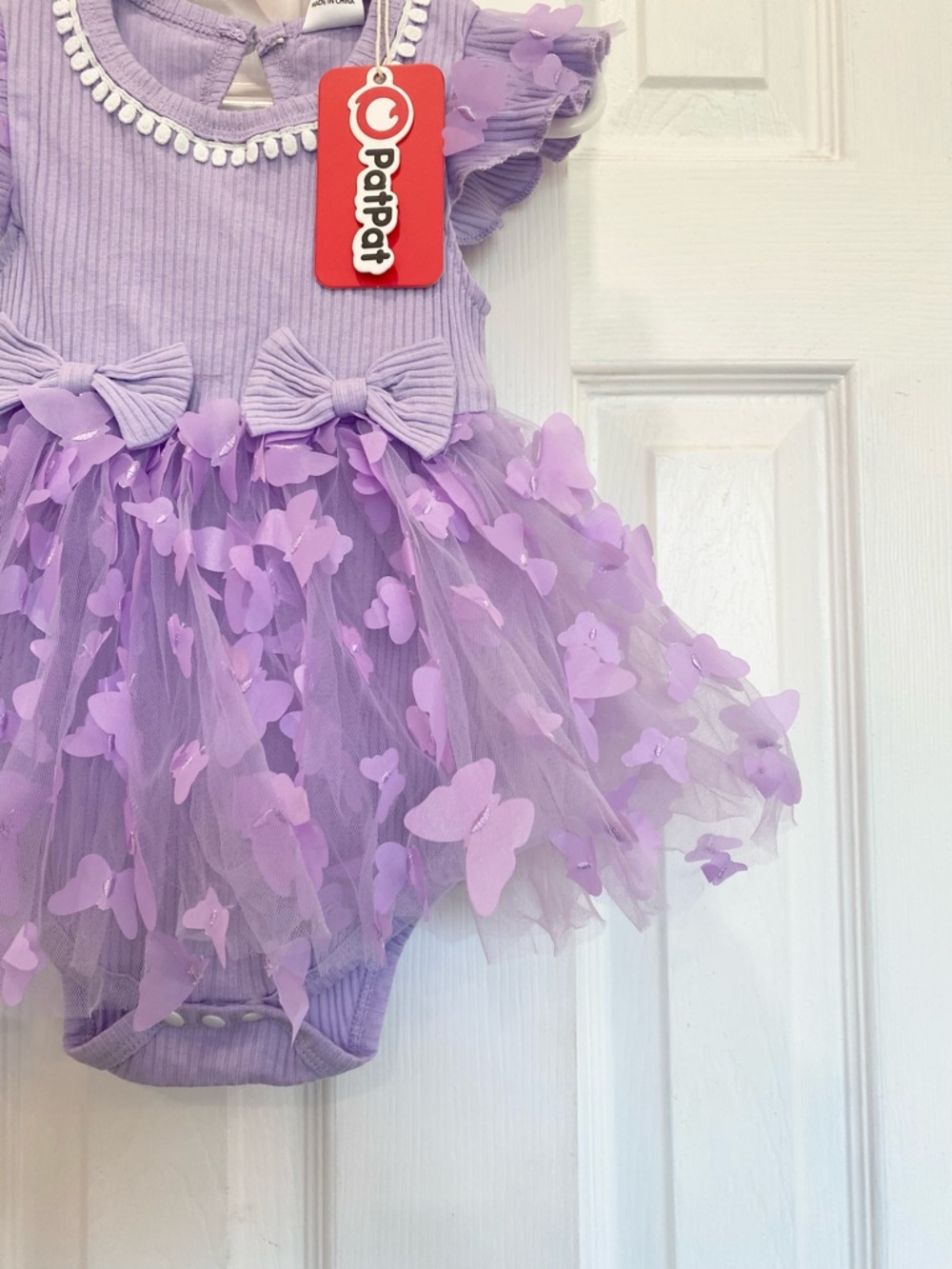 Baby Girl Lavender 3D Butterfly Tutu Romper Dress with Headband, Size 9-12M - Picture 5 of 11